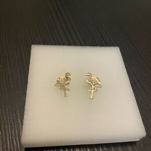Gold Flamingo Stud Earrings